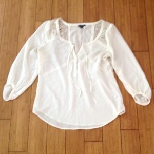 American Eagle Blouse with Lace Flower Cut-Outs